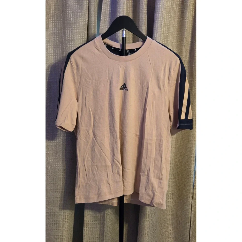 Adidas Future Icon 3‎ Stripe Short Sleeve T-Shirt Men's Size Medium Navy Tan